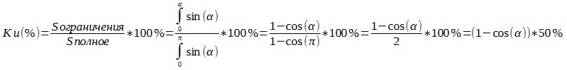 Формула  для расчета коэффициента удержания по напряжению Кu % для переменного тока